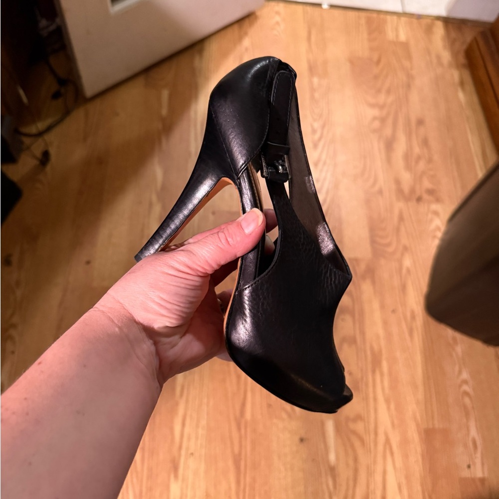 Coach Black Leather Peep-Toe Stiletto Heels